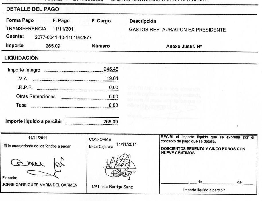 Jabugo, rebujitos y otros gastos cargados por el expresident de la Generalitat.