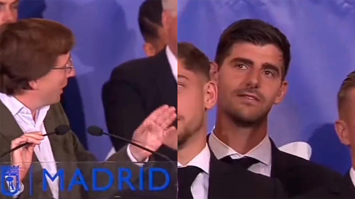 El alcalde de Madrid responde a Courtois por todos los aficionados rojiblancos. La cara del portero es un poema...