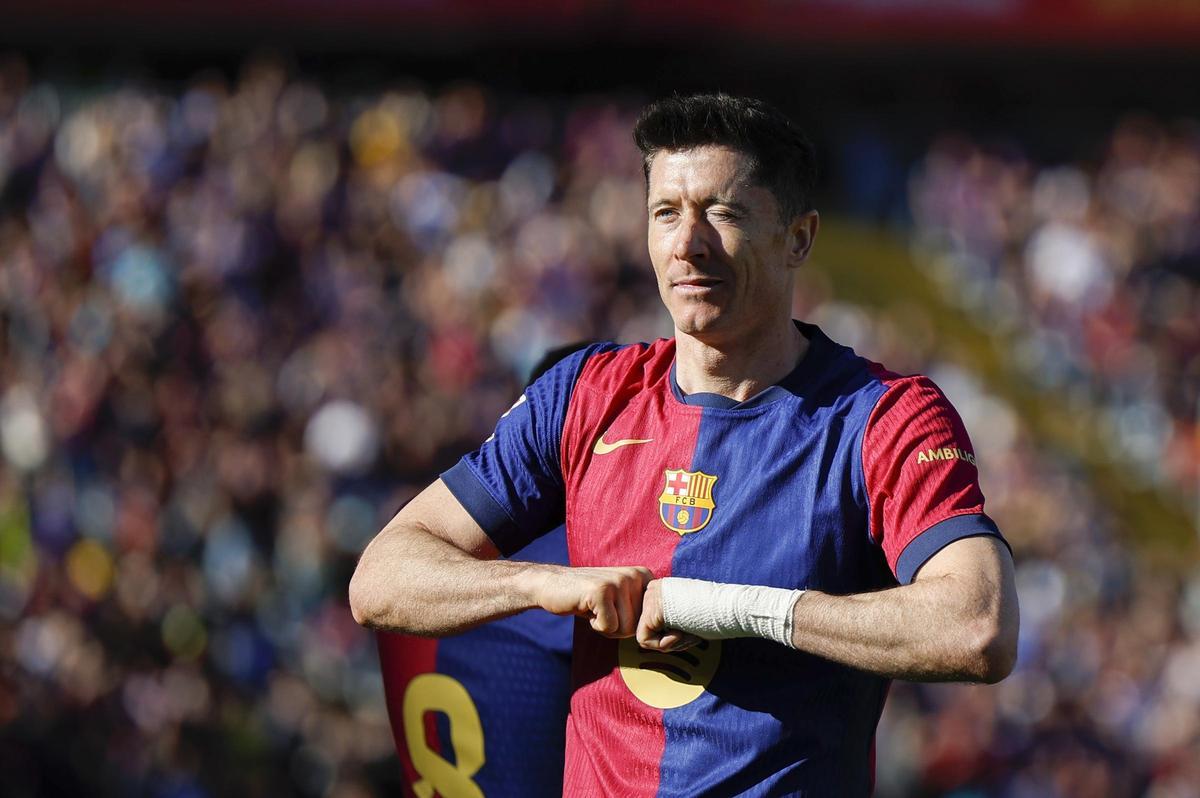 Lewandowski, durante el triunfo del Barça frente al Girona.