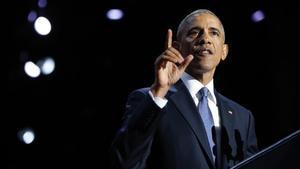 Barack Obama, durante su discurso de despedida en Chicago.