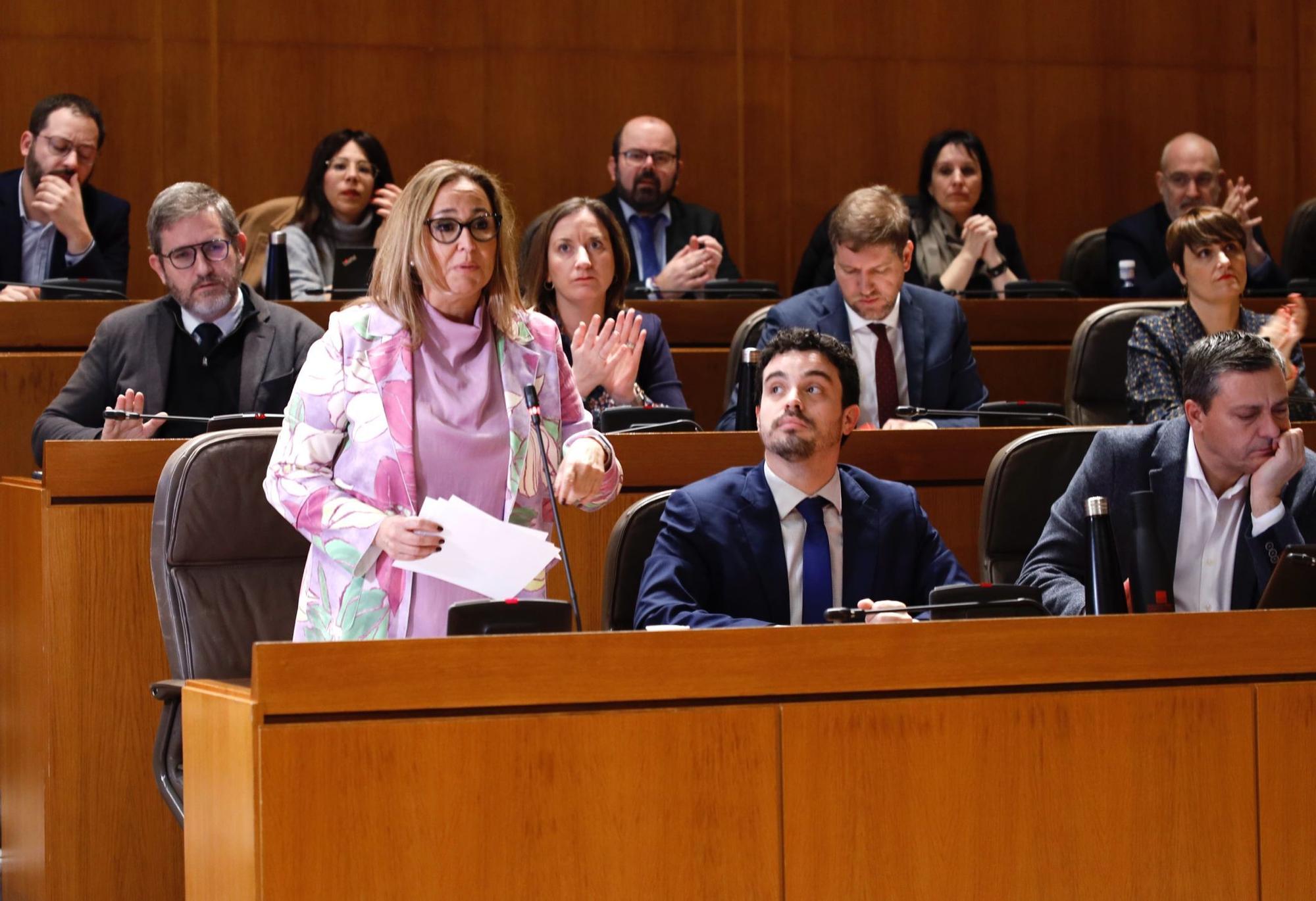 En imágenes | Azcón responde a las preguntas de los diputados en las Cortes