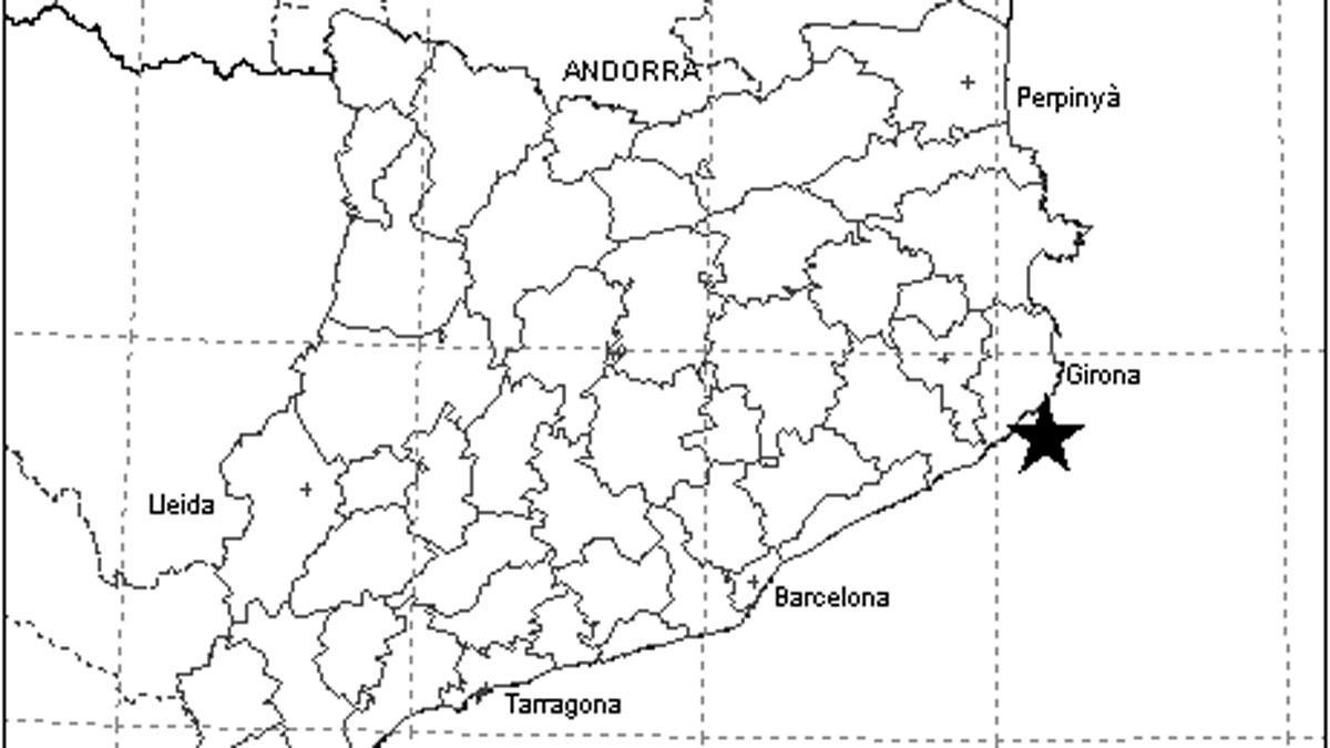 Mapa del ICGC donde se marca el epicentro del terremoto en el Baix Empordà