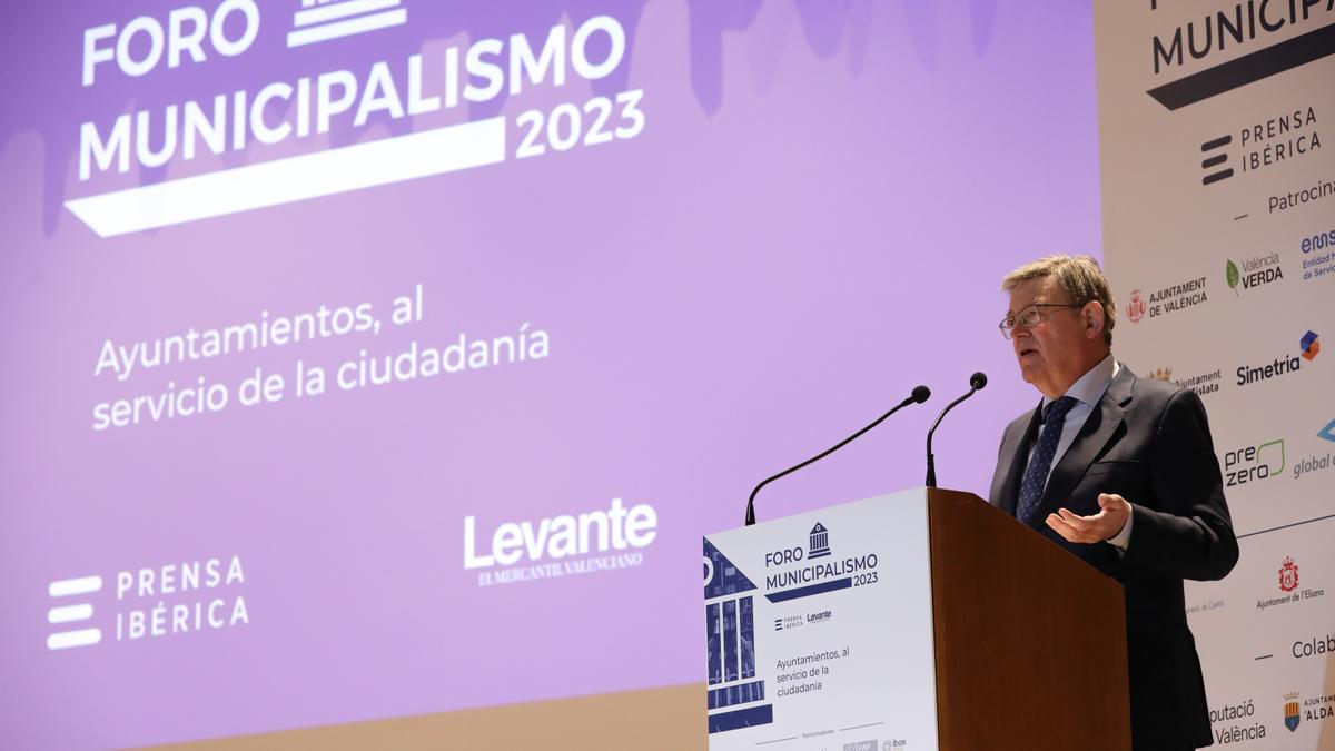 Comparecencia de Ximo Puig, este jueves, en el Foro del Municipalismo