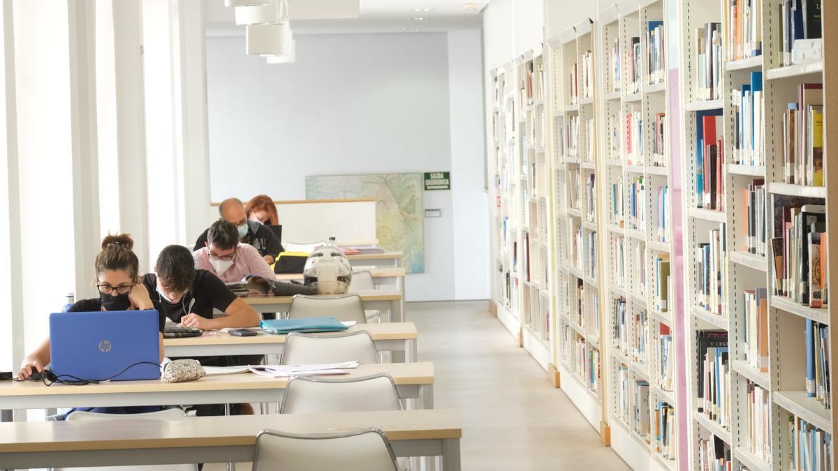 Jóvenes en una biblioteca de la provincia ante horas de estudios y trabajos.