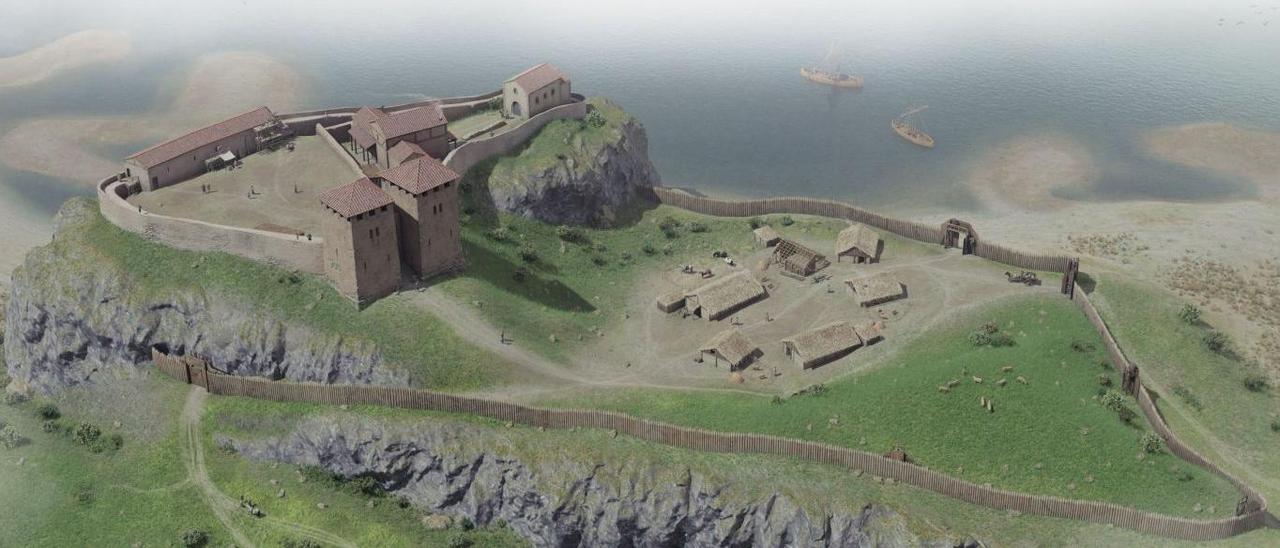 Recreación en 3D del Castillo de Gauzón, en el Peñón de Raíces. | Pablo Aparicio