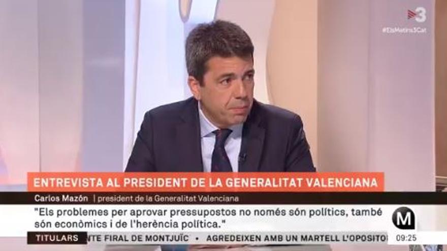 Polémica en una entrevista de Mazón en la TV3: &quot;Le pediría respeto por nuestro Estatuto; somos Comunitat Valenciana&quot;