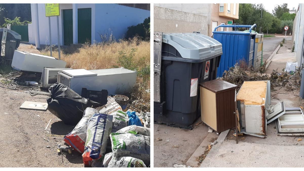 Las imágenes muestran dos casos de abandono de enseres y voluminosos registrados en dos puntos del término municipal de Vila-real.