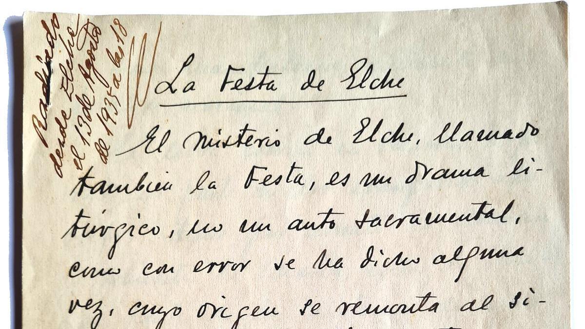 Manuscrito de Óscar Esplá sobre el Misteri de Elche, de 1935.