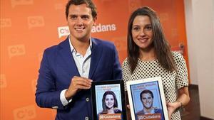Albert Rivera i Inés Arrimadas, aquest dilluns, en la presentació de la campanya de Ciutadans.