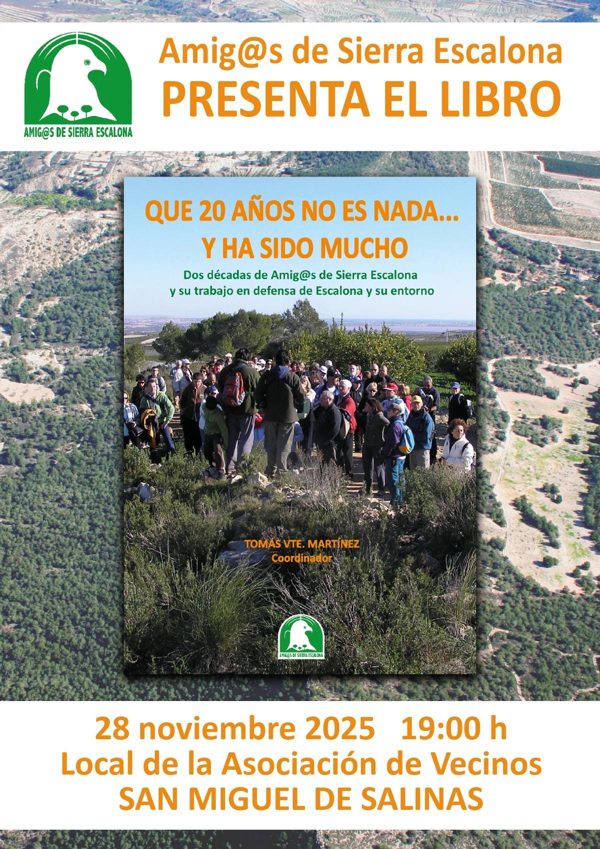 Cartel anunciador del acto en el que se presentará el libro sobre la trayectoria de la asociación