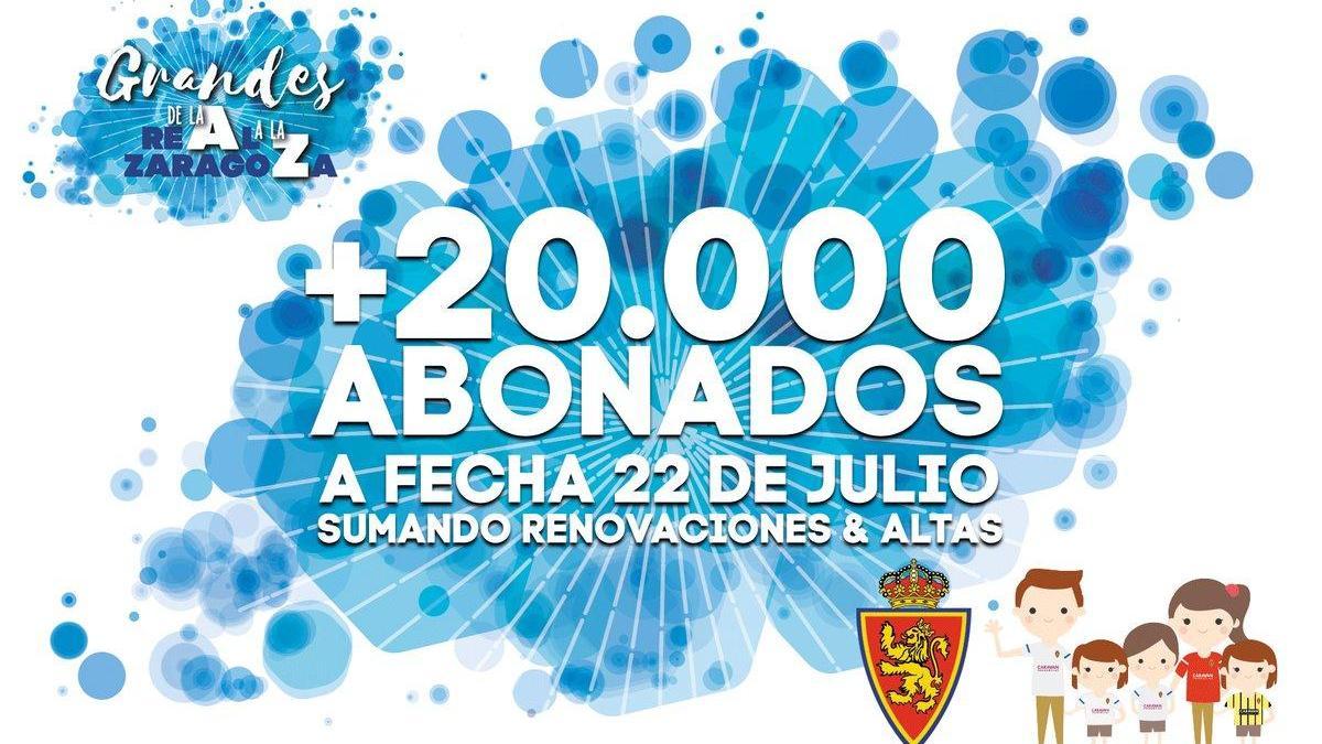 El Real Zaragoza anuncia que ha superado la barrera de los 20.000 abonados