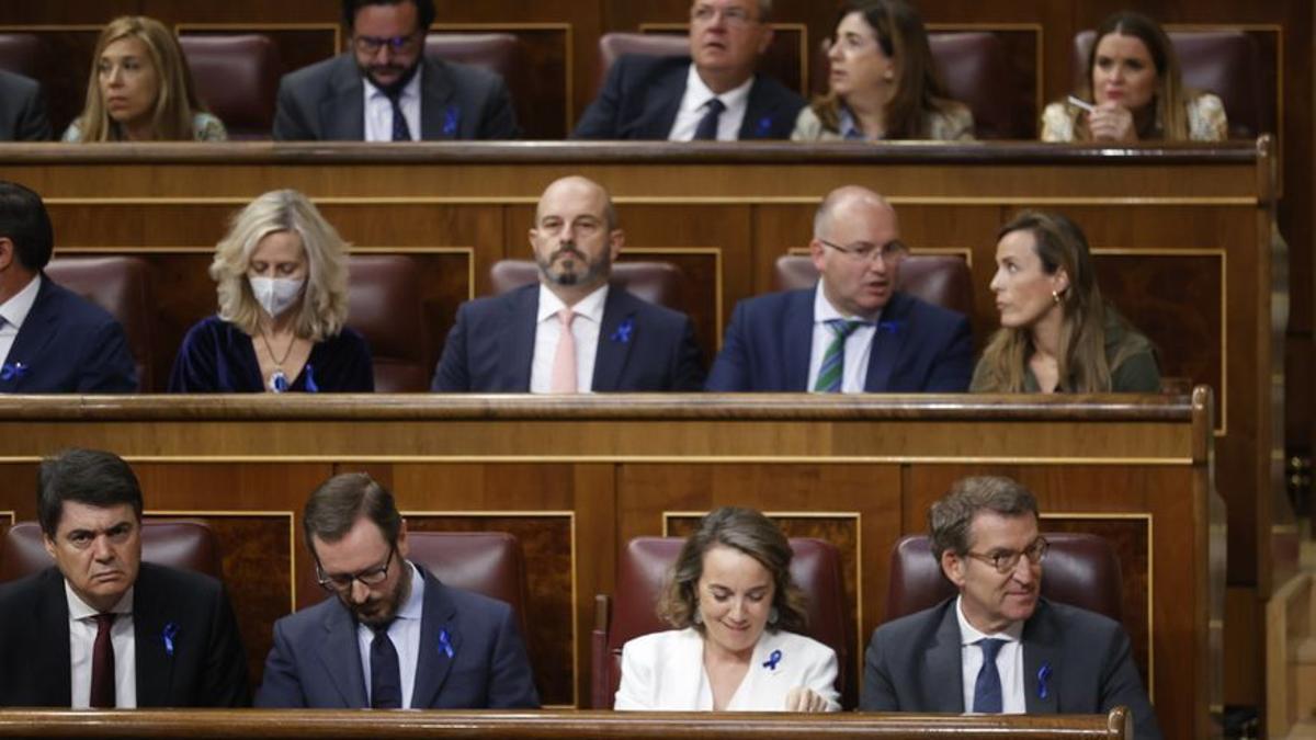 Feijóo con su grupo parlamentario en el debate sobre el estado de la nación.