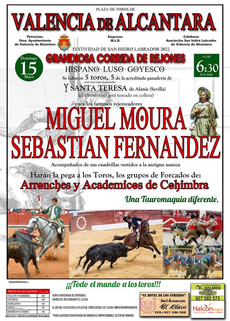 Cartel de la corrida de rejones del 15 de mayo en Valencia de Alcántara.