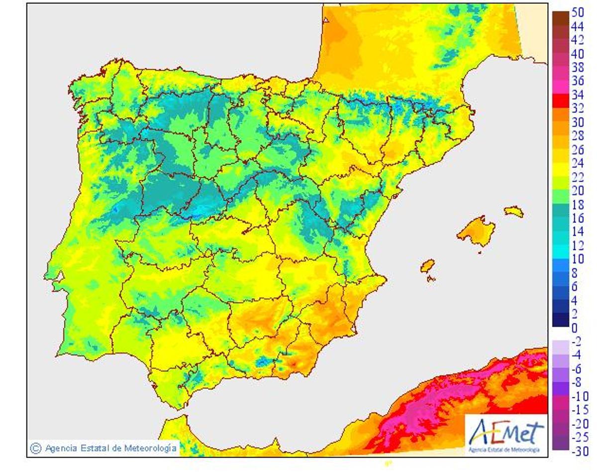 Temperaturas máximas previstas para este jueves, 1 de mayo
