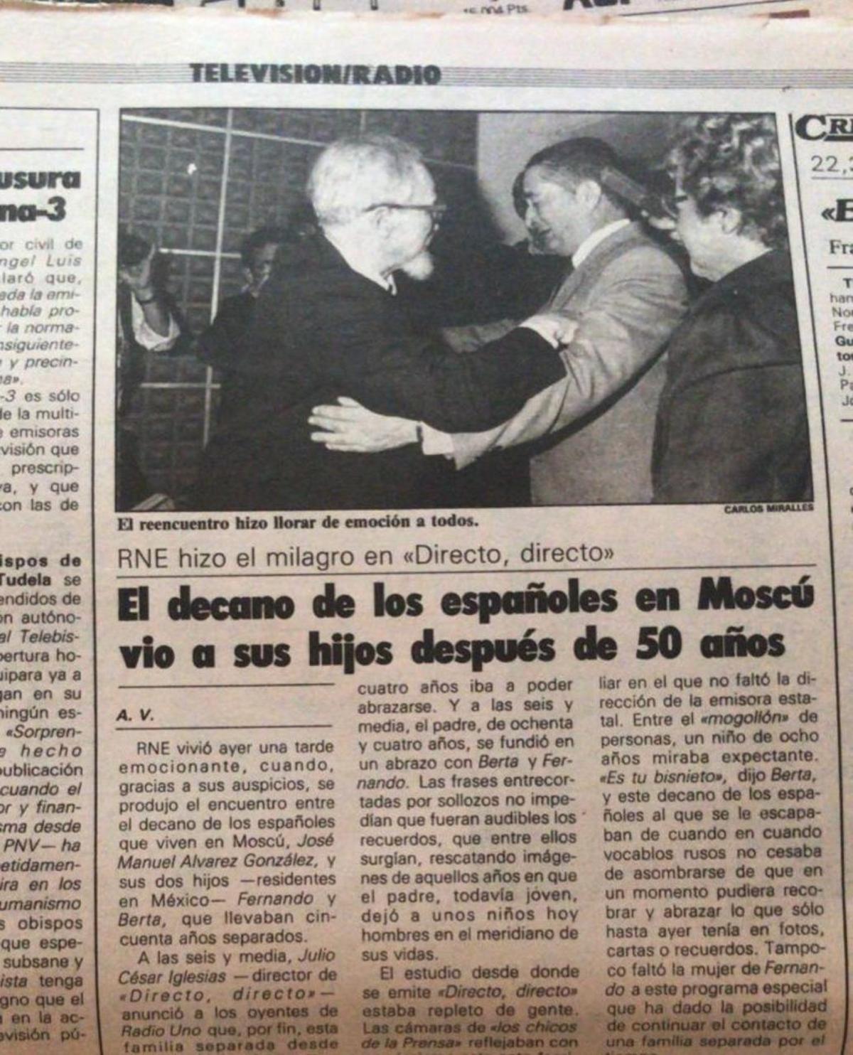 Una foto de la crónica que narra el reencuentro del bisabuelo de Anzaldua con sus hijos, en 1983