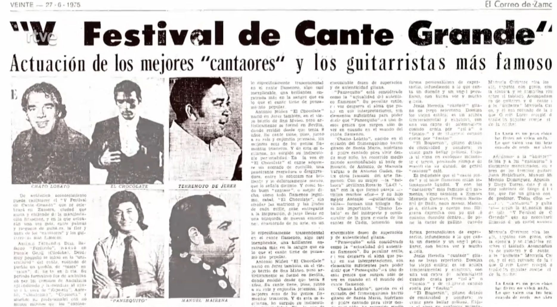 Recorte de EL CORREO DE ZAMORA sobre el V Festival de Cante Grande de flamenco en Zamora.