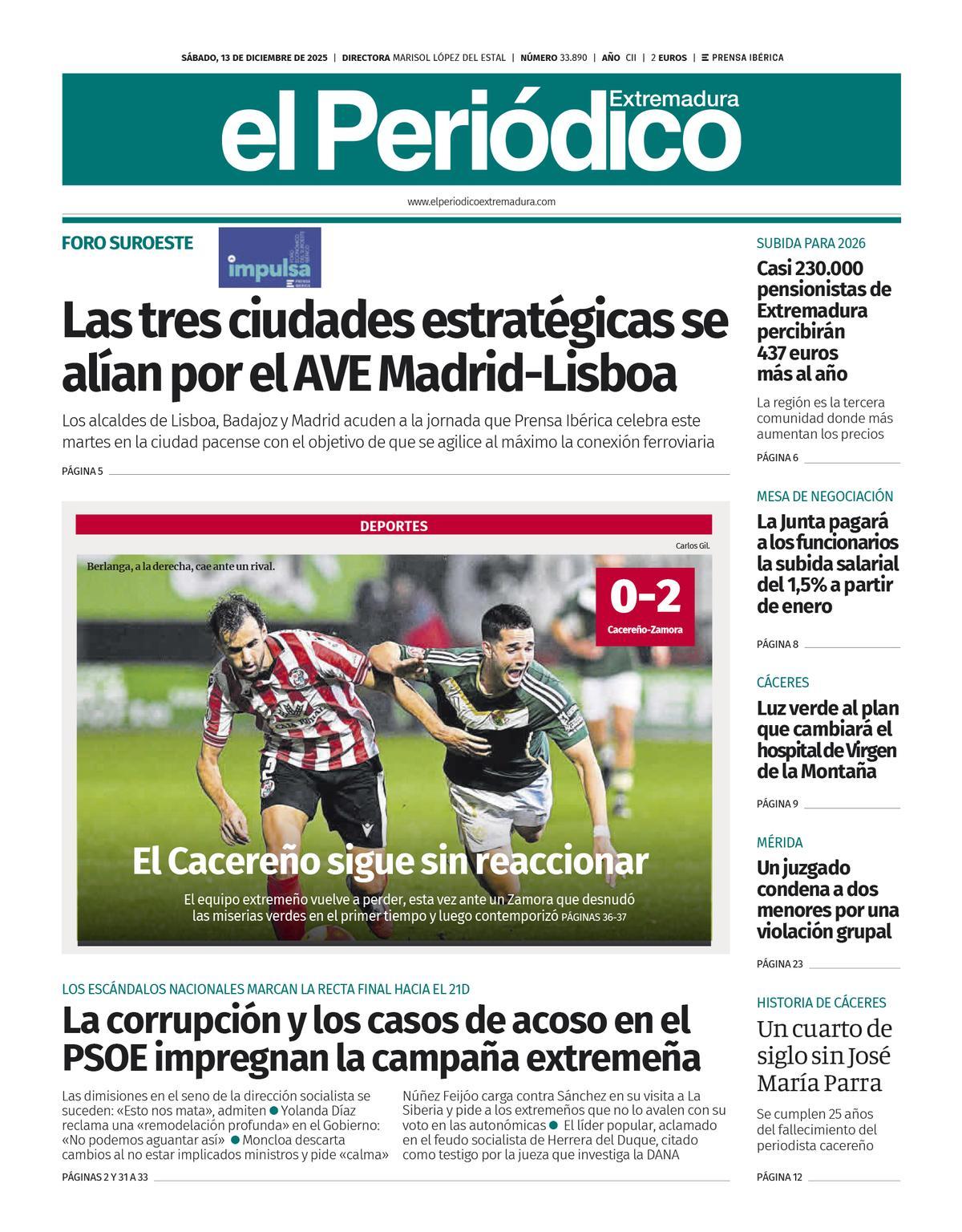 Consulta la portada correspondiente al día 13 de diciembre de 2025