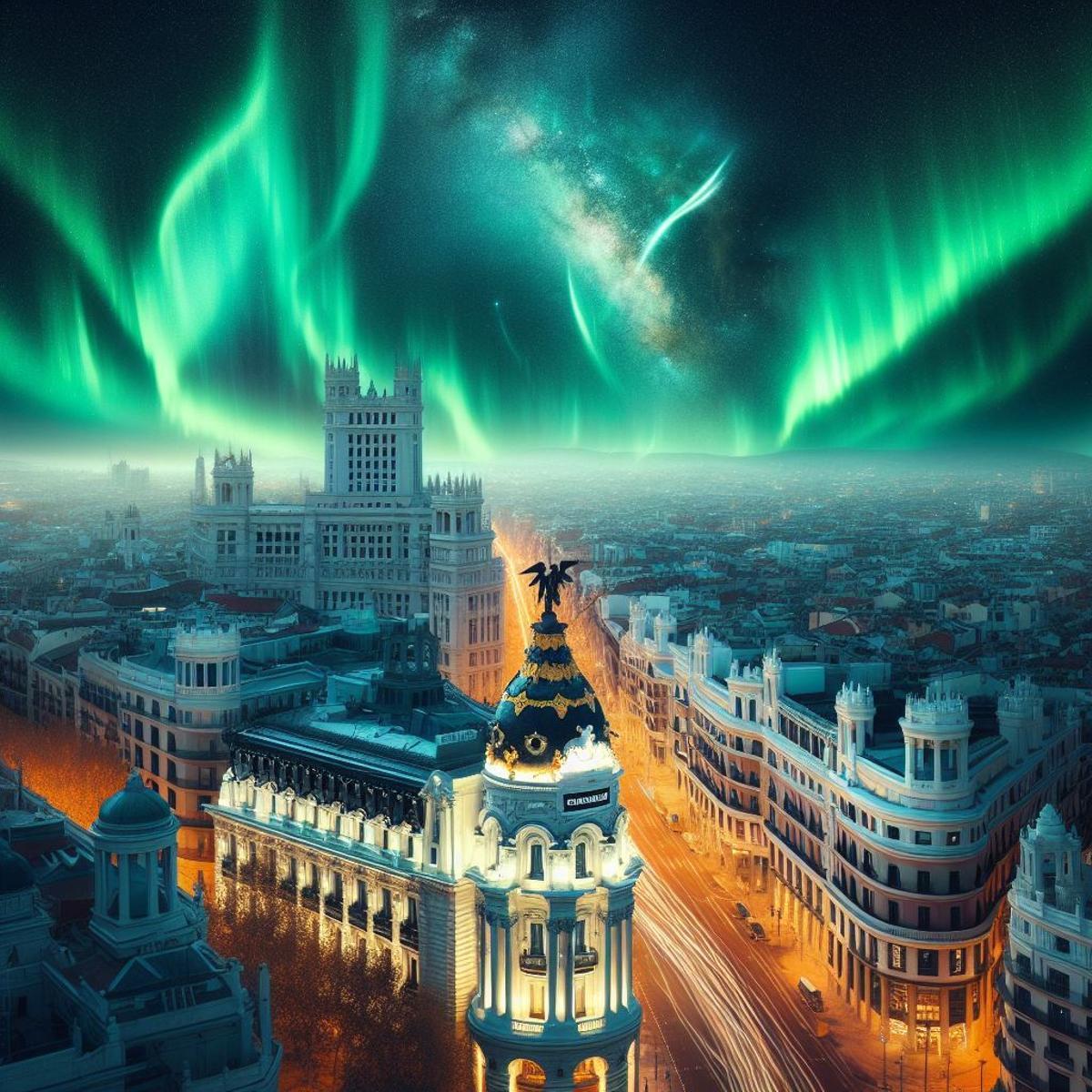 Así sería Madrid si se pudiran ver auroras boreales