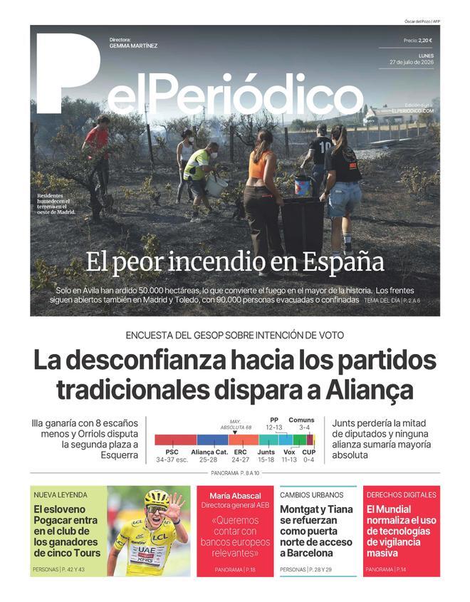 La portada de EL PERIÓDICO del 27 de julio de 2026