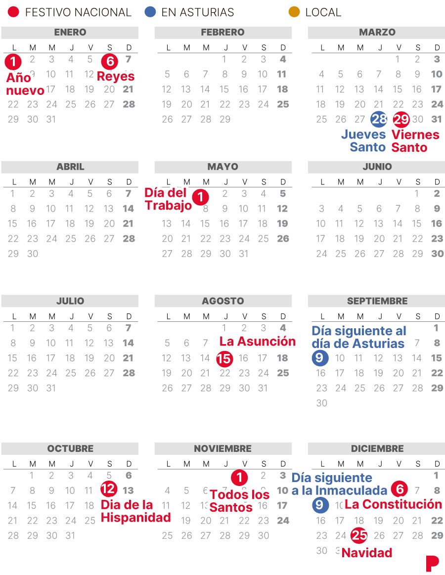 CALENDARIO laboral de ASTURIAS de 2024 (con FESTIVOS)