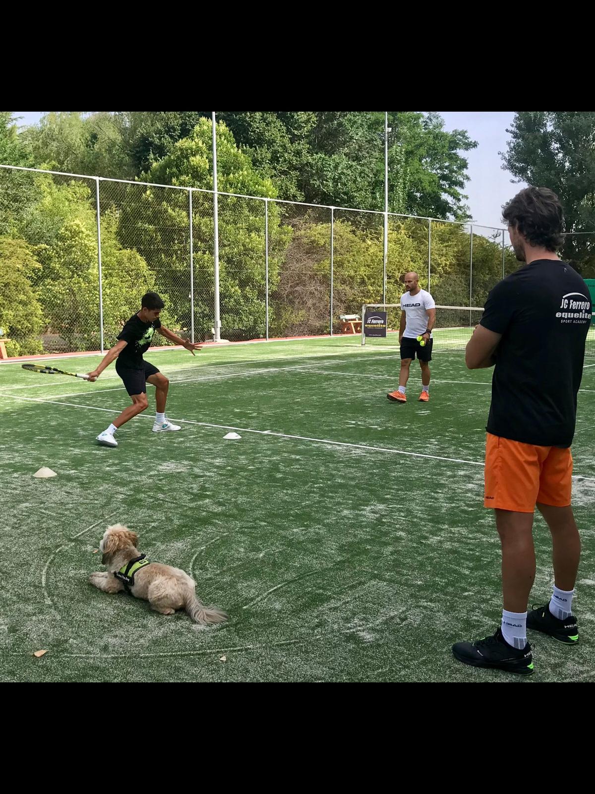 Juan Carlos Ferrero supervisa un entrenamiento de Carlos Alcaraz