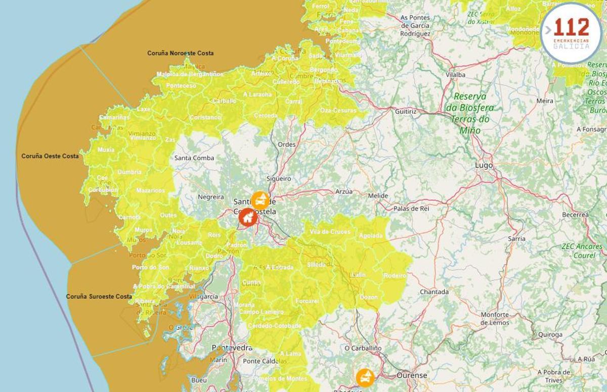 El 112 recibió el aviso a las 16.53 horas de este martes (el incendio se corresponde con el de O Milladoiro)
