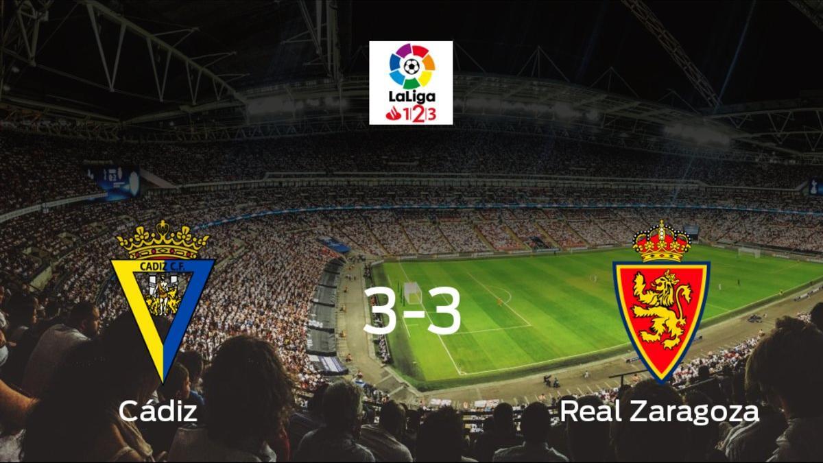 El Cádiz y el Real Zaragoza firman las tablas tras empatar 3-3
