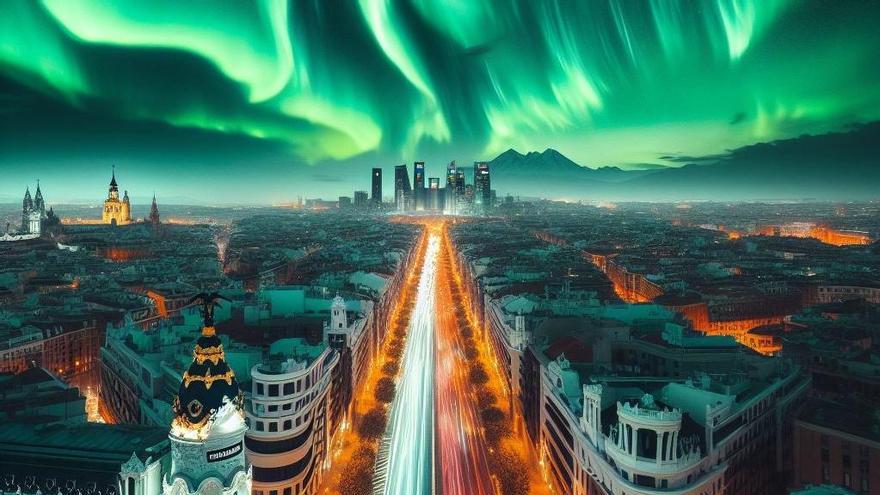 Así se verían las auroras boreales en Madrid.