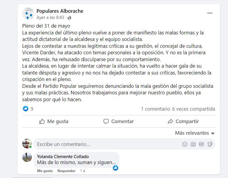 Comunicado del PP de Alborache