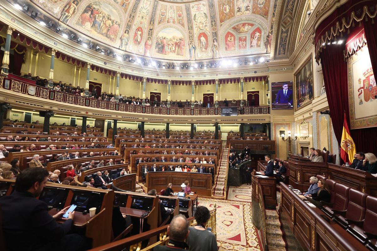 El presidente del Gobierno, Pedro Sánchez, en una sesión de control al Gobierno, en el Congreso de los Diputados, a 11 de febrero de 2026, en Madrid (España).