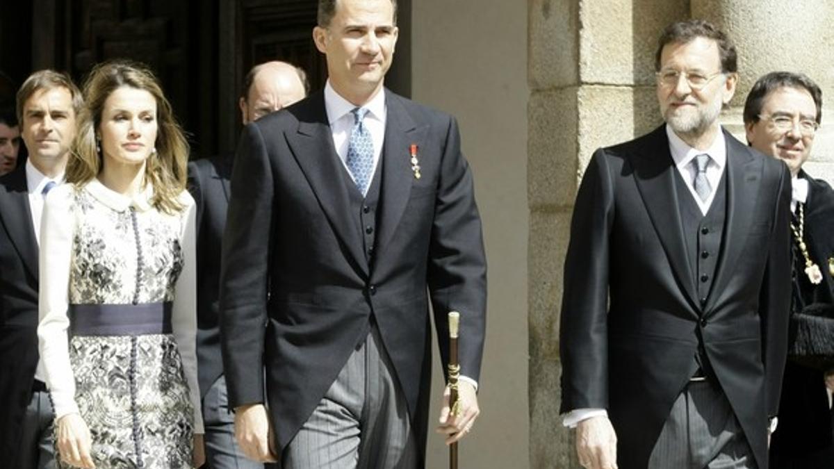 Los Príncipes de Asturias junto al Presidente del Gobierno, Mariano Rajoy, presidieron el acto de la entrega del premio Cervantes