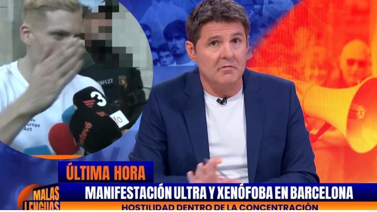 Una reportera de ‘Malas Lenguas’, agredida por el portavoz de una manifestación ultraderechista en Barcelona y Cintora reacciona: «¡Energúmeno!»