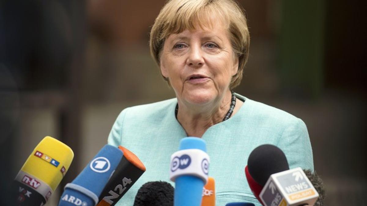 Angela Merkel, en una rueda de prensa, este jueves.