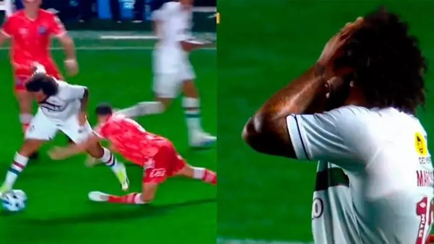 Marcelo, expulsado entre lágrimas tras una entrada escalofriante
