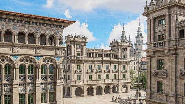 Plaza de Galicia imaginaria diseñada por el arquitecto Manuel Gómez Román en 1949 y que nunca llegó a construirse en Santiago