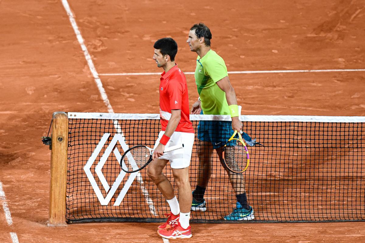 Rafa Nadal y Novak Djokovic, durante Roland Garros en 2022