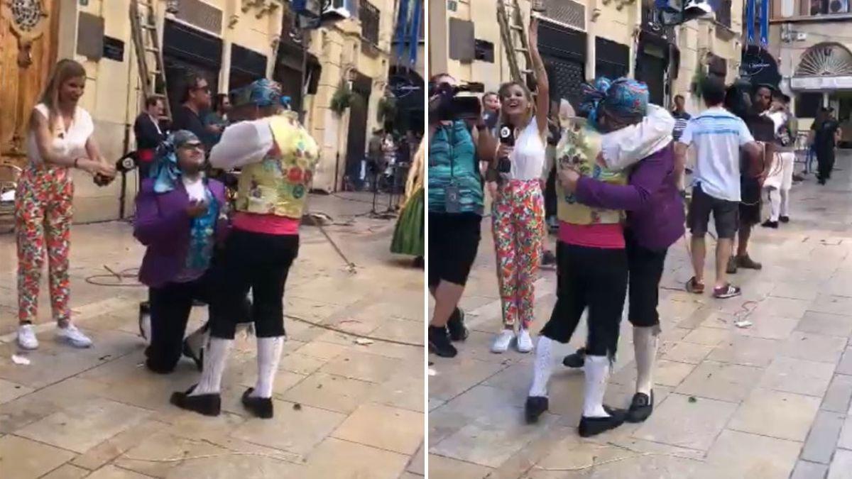 Varios fotogramas del vídeo de la pedida de mano en las Hogueras de Alicante