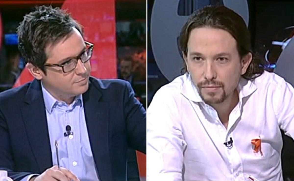 El director del Canal 24 Horas i els seus contertulis fan broma i es donen consignes abans d’entrevistar el líder de Podem.