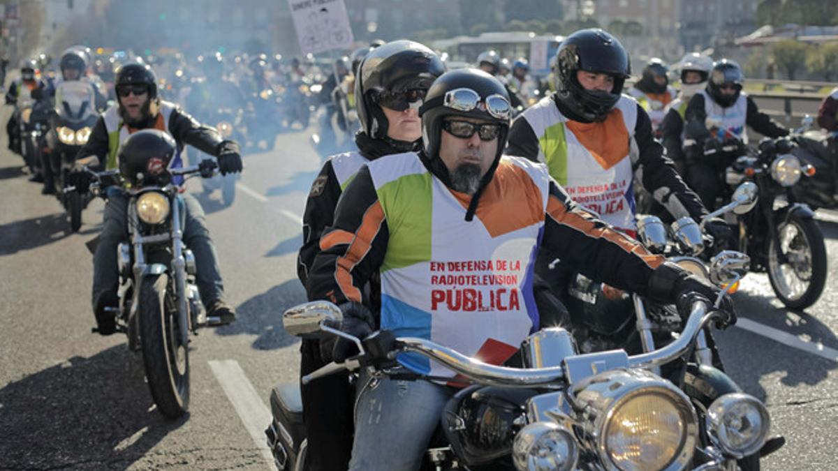 Protesta de trabajadores de Telemadrid en contra del ERE, el pasado 5 de enero en Madrid.