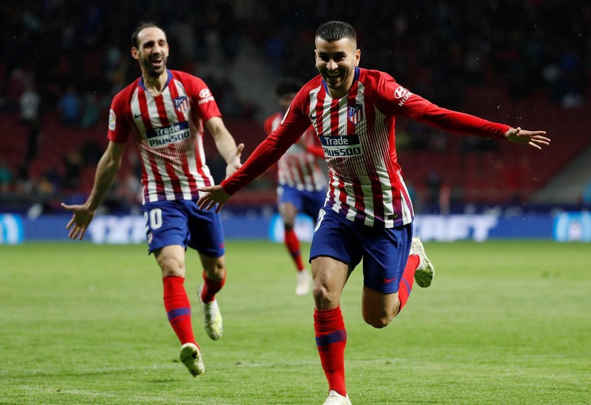 Soccer Football - La Liga Santander - Atletico Madrid v Valencia - Wanda Metropolitano  Madrid  Spain - April 24  2019  Atletico Madrid s Angel Correa celebrates scoring their third goal    REUTERS Susana Vera