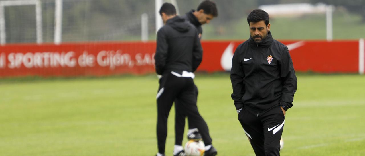 David Gallego, esta mañana, en el entrenamiento en Mareo.