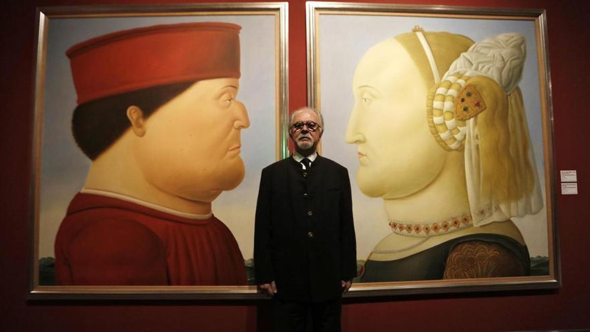 Fernando Botero, en Pekín delante de su obra 'Después de Piero della Francesca'.