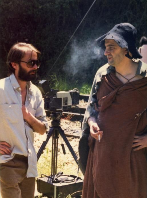 Reixa, junto al pionero del
cine gallego, Chano Piñeiro,
durante un rodaje.
