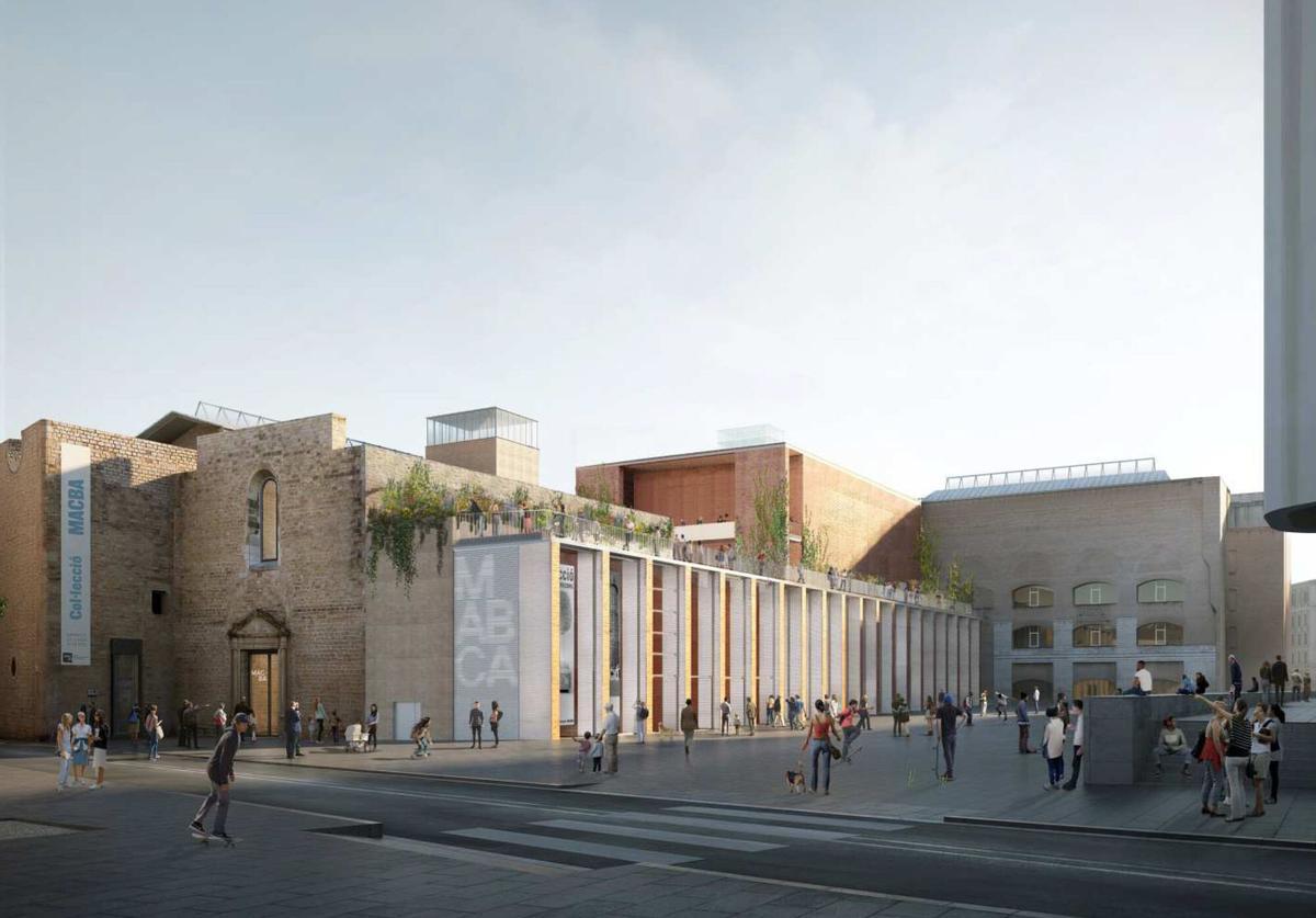Imagen virtual de la ampliación del MACBA con un pórtico sobrepuesto al Convent dels Àngels