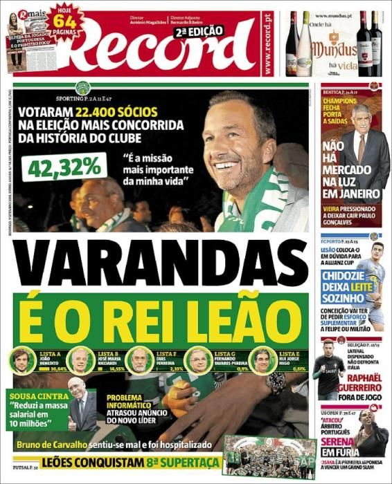 Portada RECORD domingo 9 septiembre 2018