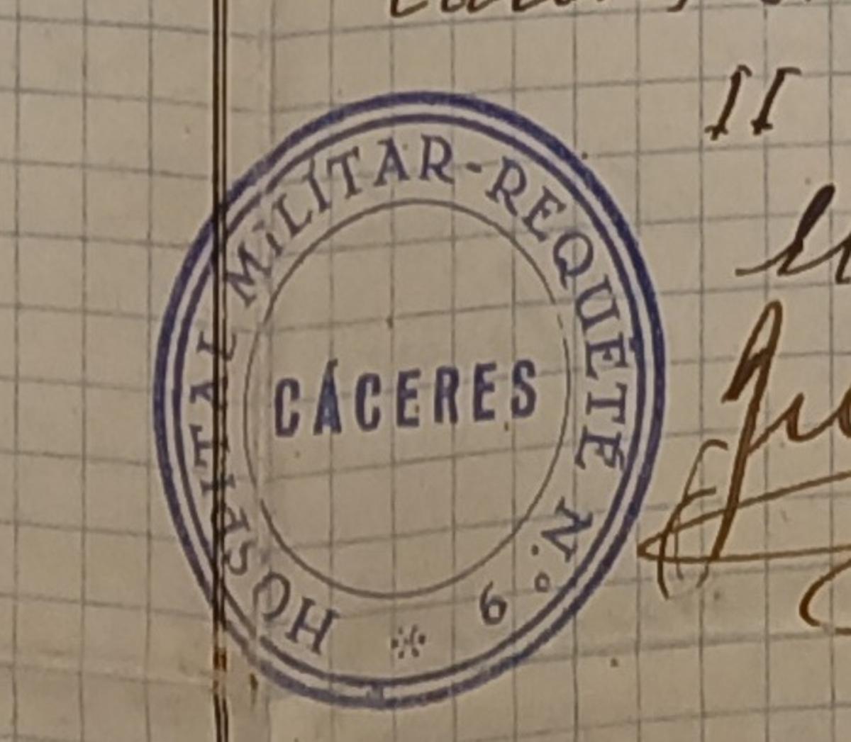 Sello del Hospital Militar del Requeté de Cáceres.
