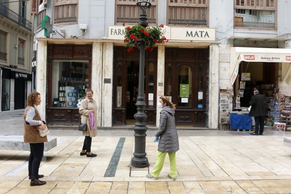 Calles vacías e inhóspitas en lo que era un Centro de Málaga bullicioso y lleno de actividad.