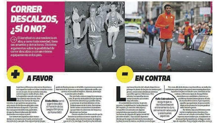 Arriba, uno de los artículos de la entrega de &quot;Experiencia Running&quot; de esta semana, la última de la colección. A la izquierda, una joven descansando tras haber corrido.  // FDV