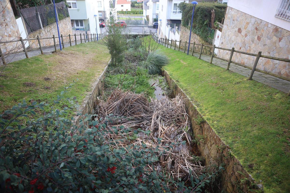 El río de la urbanización Aaugas Mansas sin limpiar