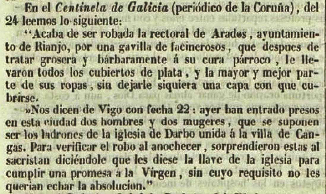 Nota do suceso de Darbo en &quot;El Católico&quot; o 30/4/1844 